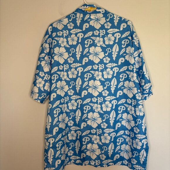 CHEVROLET PHILLIES Men's XL Hawaiian Collared Short Sleeve Shirt Blue White - Picture 2 of 4